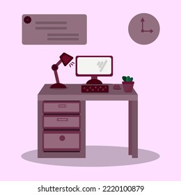 The desk has things placed like a computer.  cactus, clock, lights
