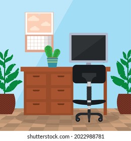 desk and houseplants home office