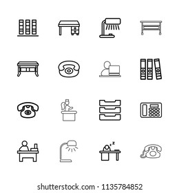 Desk icon. collection of 16 desk outline icons such as table, binder, table lamp. editable desk icons for web and mobile.