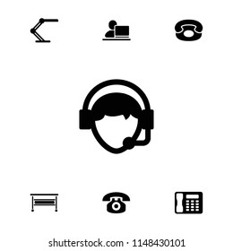 Desk icon. collection of 7 desk filled icons such as operator, table lamp. editable desk icons for web and mobile.