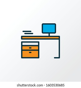 Desk icon colored line symbol. Premium quality isolated workplace element in trendy style.