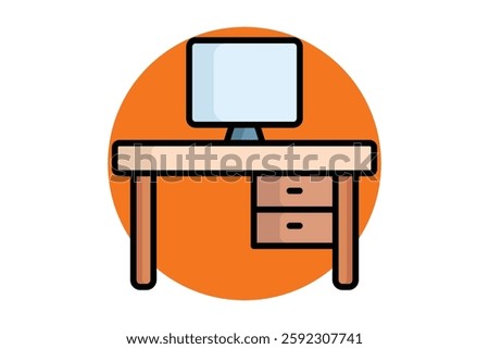 Desk icon. colored outline icon style. icon related to furniture. furniture elements vector illustration