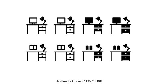 Desk Icon Design Vector Symbol Set Work Study Office