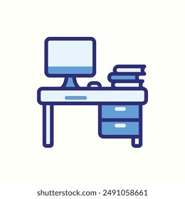 desk icon, isolated blue icon theme workplace