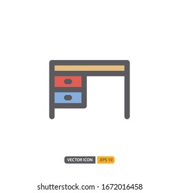 desk icon isolated on white background. for your web site design, logo, app, UI. Vector graphics illustration and editable stroke. EPS 10.
