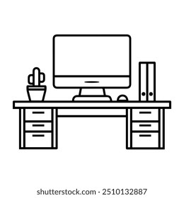 desk icon or modern line symbol. Vector line art and icon design with bold outline. Black and white Pixel Perfect minimalistic symbol isolated white background. Silhouette simple thin sign