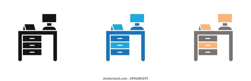 desk icon outline collection or set in black and white