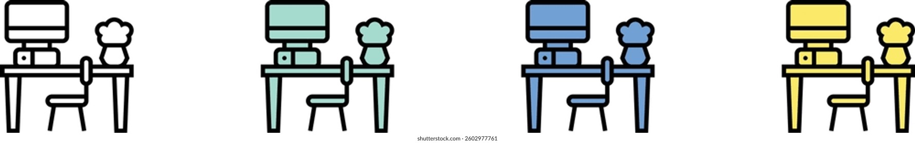 desk icon. Outline, Green, Blue and Yellow Style Design Isolated On White Background