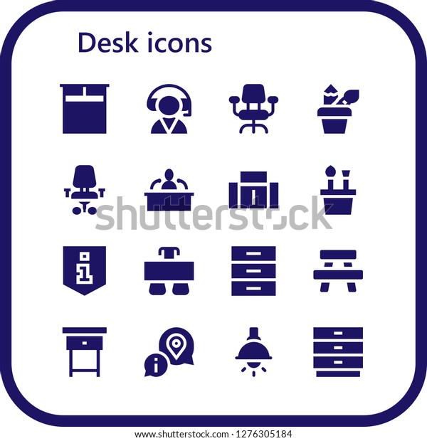 Desk Icon Set 16 Filled Desk Stock Vector Royalty Free 1276305184
