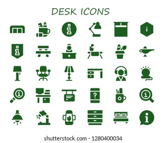  desk icon set. 30 filled desk icons. Simple modern icons about  - Sofa, Pencil case, Information, Desk lamp, Double bed, Table, Reception, Lamp, chair, Desk, Customer service
