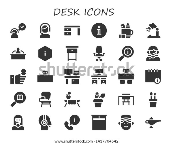 Desk Icon Set 30 Filled Desk Stock Vector Royalty Free 1417704542