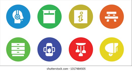 desk icon set. 8 filled desk icons.  Simple modern icons about  - Customer service, Drawers, Double bed, Lamp, Information, Table