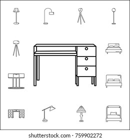 Desk icon. Set of household accessories icons. Signs, outline furniture collection, simple thin line icons for websites, web design, mobile app, info graphics on white background