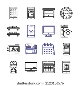 Icono de escritorio Set con iconos de línea. Estilo De Línea Delgada Moderna. Adecuado para Web e Icono móvil. Ilustración del vector EPS 10.