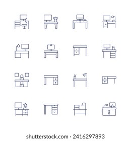 Desk icon set. Thin line icon. Editable stroke. Containing workplace, workspace, humanresources, desk, officedesk, information.