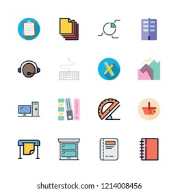 desk icon set. vector set about printing, office material, support and flat icons set.