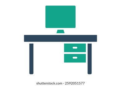 Desk icon. solid icon style. icon related to furniture. furniture elements vector illustration