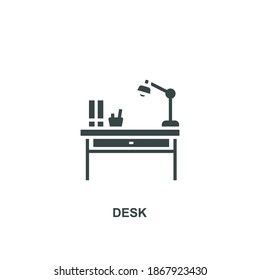 Desk-Symbol oder Zeichenvektor auf weißem Hintergrund. Icon glyph Stil.