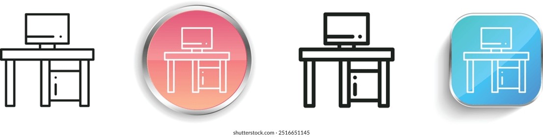 desk icon. Thin Linear, Regular and Button Style Design Isolated On White Background