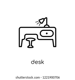 desk icon. Trendy modern flat linear vector desk icon on white background from thin line Furniture and household collection, outline vector illustration