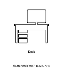 Desk icon vector on white background. Black icon illustration