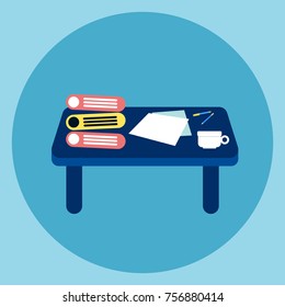Desk Icon Workplace Business Table Concept Flat Vector Illustration