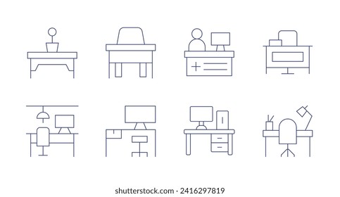 Desk icons. Editable stroke. Containing workspace, coworking, desk, receptiondesk.