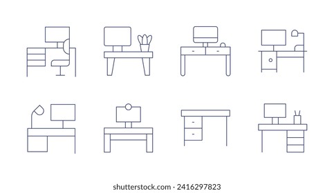 Desk icons. Editable stroke. Containing workplace, workspace, desk, officedesk.