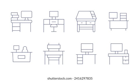 Desk icons. Editable stroke. Containing workplace, counter, desk, drawingdesk.