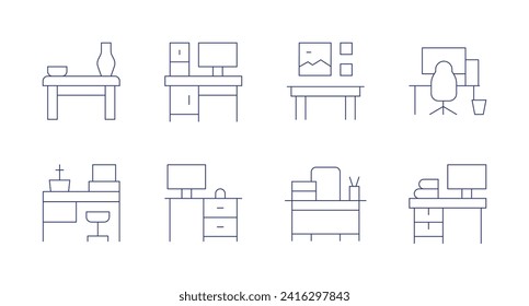 Desk icons. Editable stroke. Containing table, worktable, desk, office.