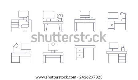 Desk icons. Editable stroke. Containing workplace, workspace, desk, officedesk.