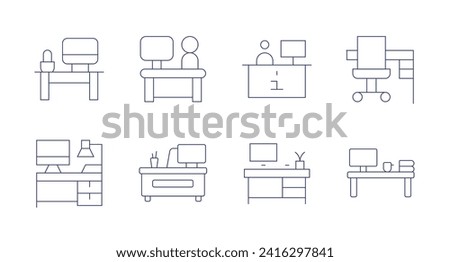 Desk icons. Editable stroke. Containing teacher, workspace, worker, desk, informationdesk, officedesk.