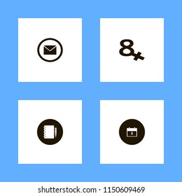 desk icons. envelope, notebook pencil and march calendar vector icons set