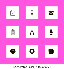 desk icons. medical report, notebook pencil, dresser mirror and march calendar vector icons set