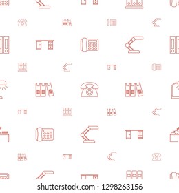 desk icons pattern seamless white background. Included editable line desk phone, binder, office desk, table lamp, man sleeping on table icons. icons for web and mobile.