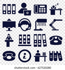 Desk icons set. set of 16 desk filled icons such as man with laptop, operator, man working at the table, man sleeping on table, binder
