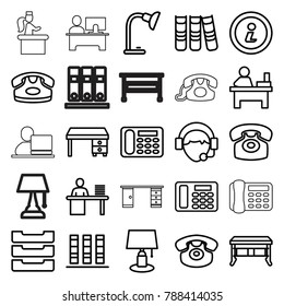 Desk icons. set of 25 editable outline desk icons such as table, binder, table lamp, operator, info