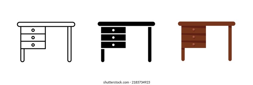 Desk. Desk icons set. Vector clipart isolated on white background.