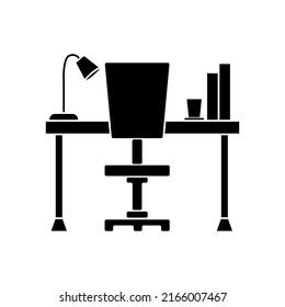 Desk illustration vector black color isolated. Workplace icon.