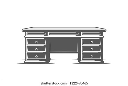 Desk isolated on white background. Symbols for furniture design logos and emblems. Vector illustration