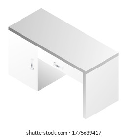 Escritorio aislado de fondo blanco. Isométrica iluminación vectorial de mobiliario de habitación interior.
