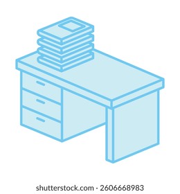 Desk isometric 3D blue color icon, mini illustration. use for modern concept, print, UI, UX kit, web and app development. Vector EPS 10, related to learning and education, science