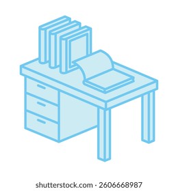 Desk isometric 3D blue color icon, mini illustration. use for modern concept, print, UI, UX kit, web and app development. Vector EPS 10, related to learning and education, science