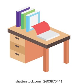 Desk isometric 3D icon, mini illustration. use for modern concept, print, UI, UX kit, web and app development. Vector EPS 10, related to learning and education, science