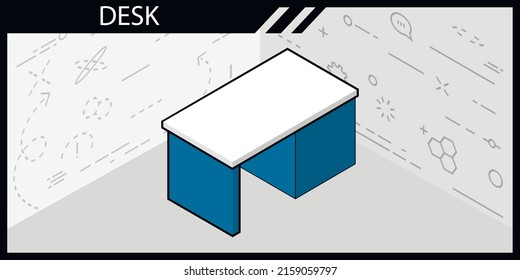 Desk isometric design icon. Vector web illustration. 3d colorful concept