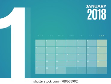 Desk January 2018 Calendar. Vector schedule planner template design