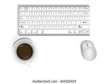A desk with a keyboard and mouse on a white background illustrations vector.