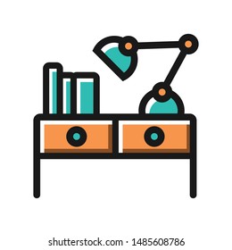 Desk lamp and book  farm line icon logo design