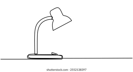 desk lamp with of books and light bulb, time to study banner illustration.Continuous one line drawing, Desk lamp in one continuous line drawing. Minimalist representation for home and study themes.