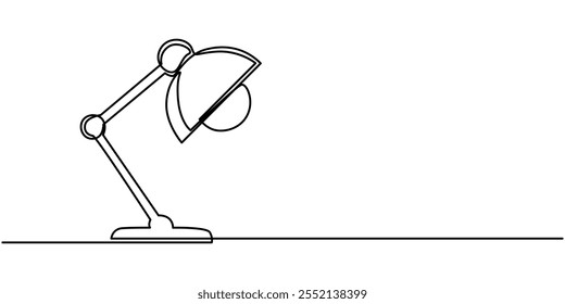 desk lamp with of books and light bulb, time to study banner illustration.Continuous one line drawing, Desk lamp in one continuous line drawing. Minimalist representation for home and study themes.